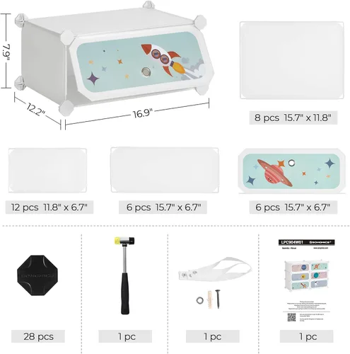 Vista 9 de SONGMICS Zapatero para niños con puertas, organizador de almacenamiento apilable de 6 ranuras, armario de plástico, juguetes, libros, ropa, 12.2 x