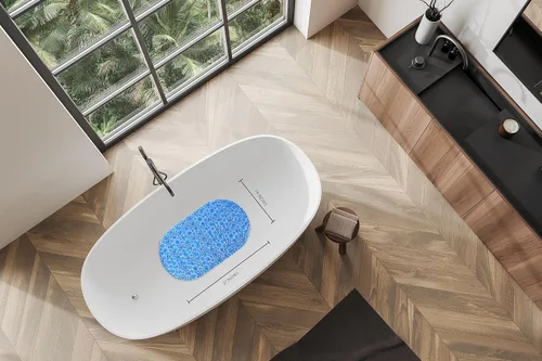 Vista 5 de Splash Home Pop - Tapete para bañera antideslizante, lavable a máquina, para bañera, 27 pulgadas de largo x 15 pulgadas de ancho, PVC, color azul