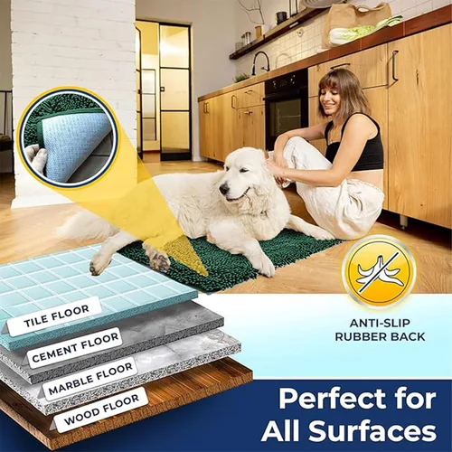Vista 5 de Muddy Mat® Alfombras de baño de felpilla de secado rápido, antideslizantes, lavables, extragruesas, suaves y altamente absorbentes, para baño, Verde