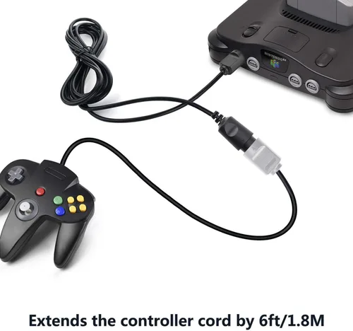 Vista 9 de Paquete de 2 controladores clásicos N64 (negro) con 2 cables de extensión de controlador N64 de 6 pies