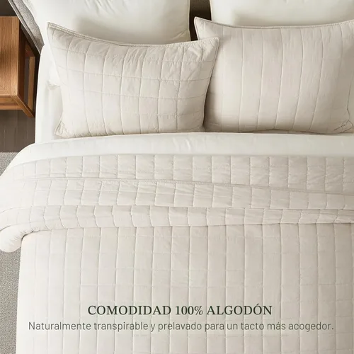 Vista 2 de EVERGRACEHOME - Juego de edredón de punto de caja 100% algodón, tamaño Queen, abedul Garment-Washed Softness, Lightweight All-Season Warmth, Cozy