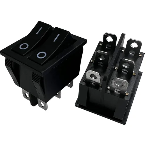 Vista 6 de Interruptor basculante DPST On-Off Unilluminated Negro 4 Pin 1.220x0.984 in Rectangular Snap-in Interruptor de alimentación de palanca