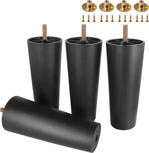 Vista 9 de 4 patas de plástico para muebles de 1-1/2 pulgadas, patas de sofá negras, patas redondas para muebles, patas de repuesto para sofá con tuercas