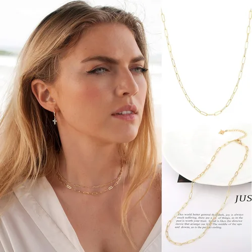 Vista 6 de Gargantilla de oro de 18 quilates, joyería delicada para mujeres de 16 pulgadas, con dije, cadena de eslabones