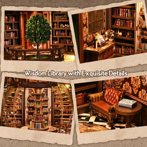 Vista 3 de Rincón de libros de bricolaje, kit de casa en miniatura con luz LED