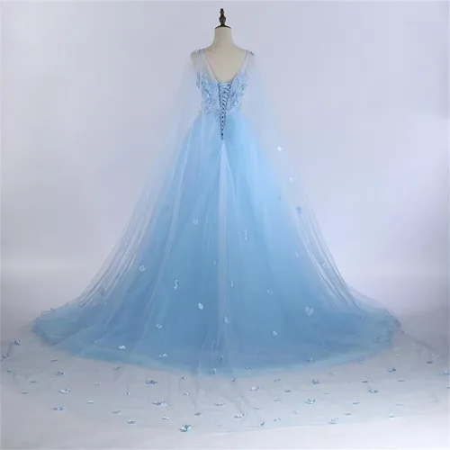 Vista 3 de YJNXHN Vestido de quinceañera floral con apliques para mujer, con capa, vestido largo de graduación, vestido formal de noche
