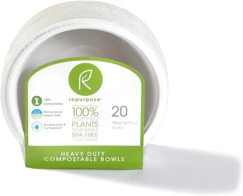 Vista 3 de Cuencos reutilizables 100% compostables Tazones de sopa desechables de bagazo a base de plantas 16 onzas 240 cuencos ecológicos