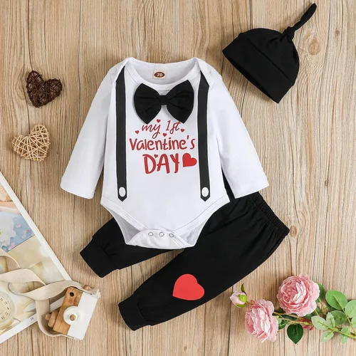 Vista 8 de My 1St Valentines - Conjunto de ropa para bebé recién nacido, conjunto de pantalones, lindo sombrero de 0 a 18 meses