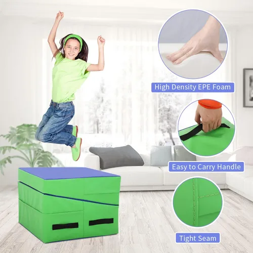 Vista 3 de BLKMTY Colchoneta de gimnasia inclinada de 48 x 24 pulgadas, tapete plegable con cuña de queso para niños, tapete de yoga para interiores