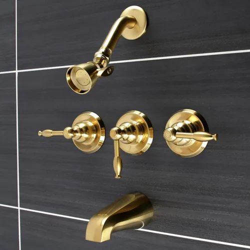 Vista 2 de Kingston Brass KB237KL Knight - Grifo de ducha y bañera de tres manijas, latón cepillado