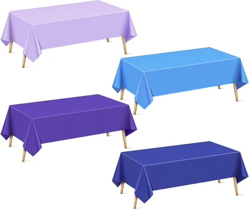Vista 42 de Mantel rectangular de la serie azul y verde, 4 piezas, 54 x 72 pulgadas, color sólido, impermeable y a prueba de derrames, mantel de plástico