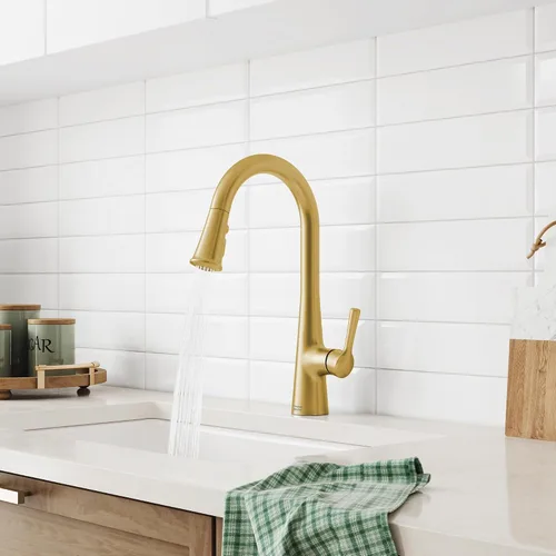Vista 2 de American Standard 7441300.GN0 Southport Grifo de cocina desplegable con pulverizador, 1.8 GPM, grifos de cocina con pulverizador extraíble, oro Oro