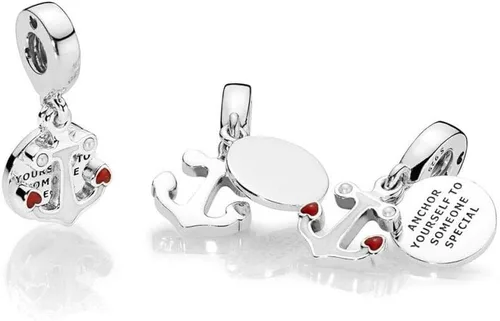 Vista 2 de MiniJewelry Abalorio de corazón de brújula de ancla de barco para pulseras, collares, dijes, dijes, plata de ley, regalo para mujeres, hermana