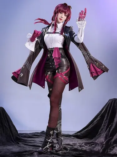 Vista 3 de Moalioi Honkai Star Rail - Disfraz de cosplay de Honkai Kafka, traje de fiesta de Helloween con peluca
