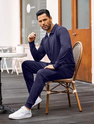 Vista 3 de COOFANDY Conjunto deportivo deportivo de 2 piezas para hombre, con cremallera de un cuarto