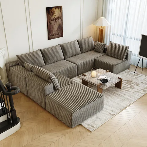 Vista 24 de Sofá modular modular de 139.4 pulgadas, sofás minimalistas en forma de L con diván de asiento medio, moderno sofá convertible de asiento profundo