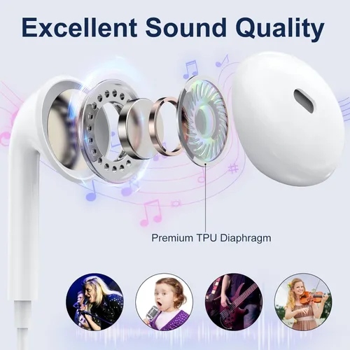 Vista 3 de Paquete de 2 auriculares con cable para iPhone, auriculares con cable, micrófono integrado y control de volumen compatibles con iPhone