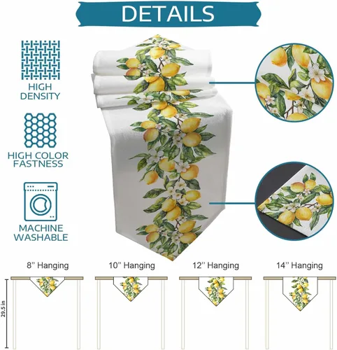 Vista 7 de Caminos de mesa triangulares de algodón y lino pequeños de 36 pulgadas, limones de verano, remolinos florales blancos, bufandas de tocador