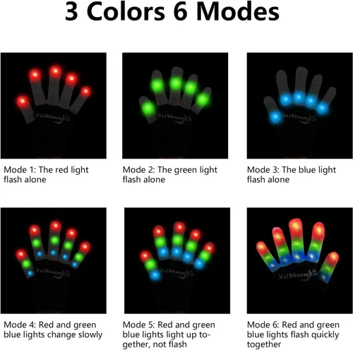 Vista 2 de WEICHUANGXIN - Guantes LED, luces en los dedos, 6 modos intermitentes, LED cálidos guantes, M