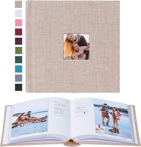 Vista 22 de Mublalbum - Pequeño álbum de fotos 4x6 con cubierta de lino y áreas de notas, libro de fotos con bolsillos verticales para boda, familia, bebé