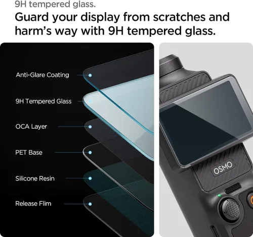 Vista 5 de Spigen Protector de pantalla de vidrio templado [GlasTR Slim] diseñado para DJI Osmo Pocket 3/DJI Osmo Pocket 4 [2 unidades] – Protector de pantalla