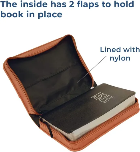 Vista 3 de Funda de libro de piel sintética personalizada con asa y cremallera Funda personalizada para libro/Biblia Grabado láser personalizado
