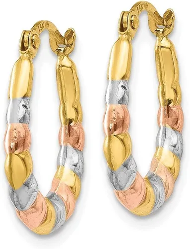 Vista 2 de Auriga Fine Jewelry Aretes de aro festoneados huecos chapados en rodio blanco y rosa de 14 quilates (L-0.630 in, W-0.551 in) regalo para mujer