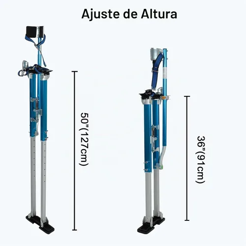 Vista 6 de Zancos de Paneles de Yeso Negros de 36"-50" Pulgadas Herramienta de Aluminio con Rodilleras Protectoras Portátiles Ajustables para Pintor Caminando