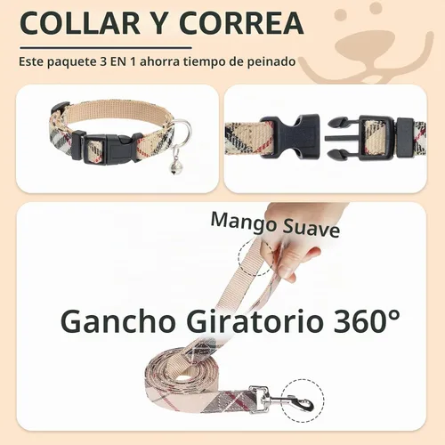 Vista 4 de PUPTECK - Arnés, collar y correa ajustables, sin tirones, para perros pequeños y medianos, cachorros y gatos, pechera reflectante acolchada de malla