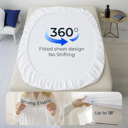Vista 4 de Paquete de 2 Protectores de Colchón Impermeables Premium Tamaño Twin, Almohadilla de Colchón Suave y Transpirable, Cubierta de Cama Impermeable