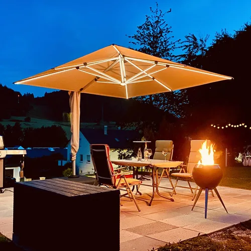 Vista 11 de PURPLE LEAF Sombrilla de patio de 9 x 12 pies con luces, sombrilla rectangular voladiza para exteriores, funciona con energía solar, LED