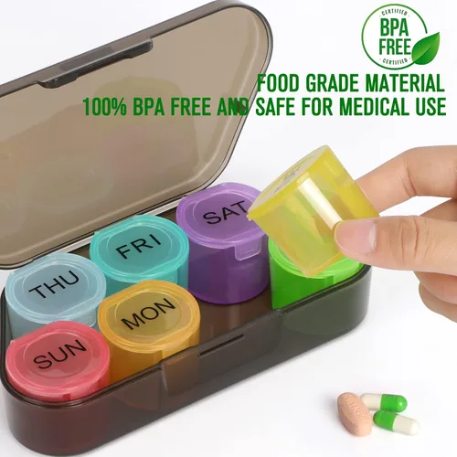 Vista 3 de NatureTouch Organizador semanal de píldoras, organizador de medicamentos sin BPA, arco iris, 7 días, pastillero portátil diario para pastillas