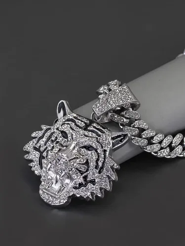 Vista 5 de hdyv5aa Cadena de eslabones cubanos de plata para hombre con colgante, collar de tigre de eslabones cubanos de Miami Ice Out de Miami, joyería