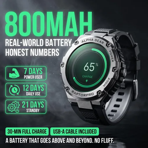 Vista 4 de Reloj inteligente ALPHAGEAR Raptor PRO para iPhone y Android, resistente, reloj inteligente (contestar/hacer llamadas), rastreador de bienestar
