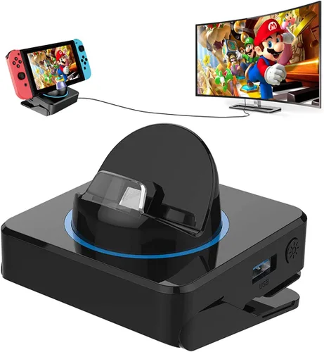 Vista 7 de Base para interruptor, estación de acoplamiento HDMI 4K Nintendo Switch para TVSwitch OLED, adaptador de TV portátil Nintendo Switch Base de carga