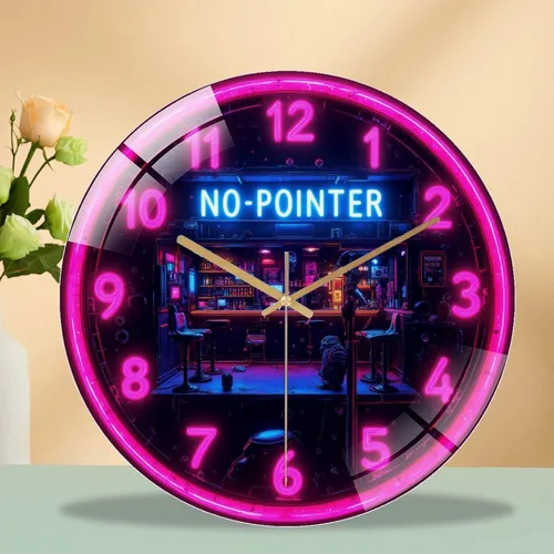 Vista 8 de 12-Inch Silent Tempered Glass Wall Clock, Neon Clock Bar Retro Cyberpunk Wall Clock ” Silent Non-Ticking Clock, Battery Operated