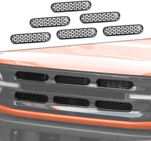 Vista 8 de JeCar Insertos de rejilla delantera, marco de rejilla de malla, accesorios exteriores compatibles con Ford Bronco 2021-2023, color negro