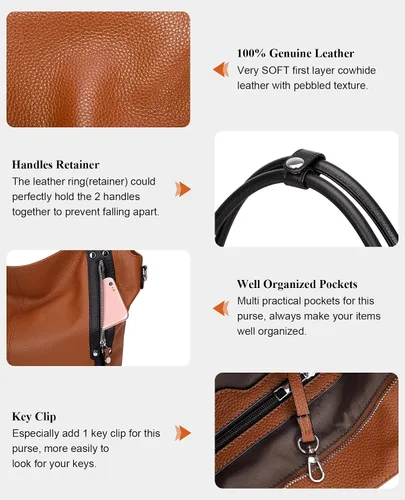 Vista 7 de Over Earth Bolsos de cuero genuino para mujer, bolso de hombro Hobo para mujer