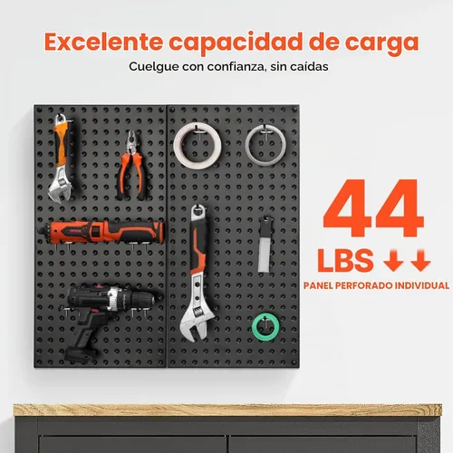 Vista 2 de VEVOR Paneles de metal con clavijas, tablero perforado de 24" x 12", 2 paneles, organizador de pared resistente con accesorios, para sala de estar