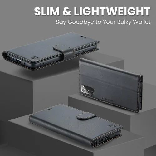 Vista 3 de FLIPALM - Funda tipo cartera para Samsung Galaxy Note 20 5G, color negro Titular de la tarjeta, bloqueo RFID, cuero PU Folio Flip, Kickstand