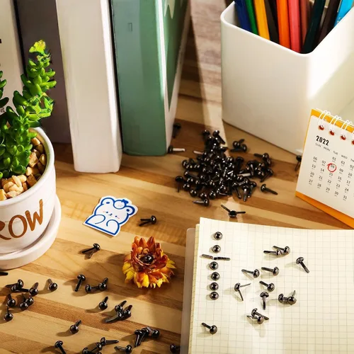 Vista 7 de Hotop 500 piezas de chinches de latón para manualidades de papel, sujetadores redondos de metal para arte, manualidades, proyectos escolares, Negro