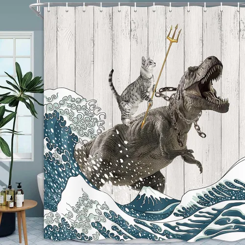 Vista 18 de Boziqr Divertidas cortinas de ducha para baño, bonita cortina de baño de elefante, luna, bosque, decoración rústica de granja, tela de poliéster