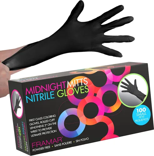 Vista 10 de FRAMAR Guantes negros desechables sin látex – Guantes de nitrilo extra pequeños negros, para tinte para el cabello, suministros de tatuajes