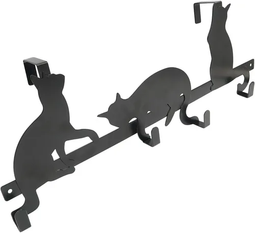 Vista 5 de Evelots Organizador para colgar toallas y abrigos sobre la puerta, con 4 ganchos, diseño de gatito, fácil instalación sin herramientas, hierro