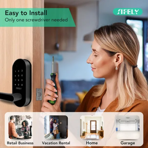 Vista 7 de Cerradura de puerta inteligente de huellas dactilares con mango y teclado: acceso remoto WiFi integrado, entrada sin llave para puerta delantera