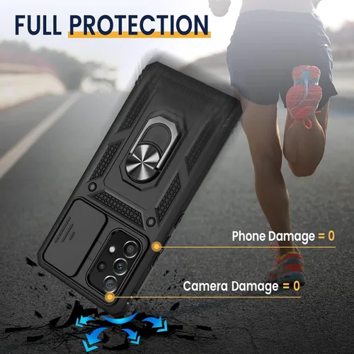 Vista 4 de Goton Funda compatible con Samsung Galaxy A53 5G con cubierta de cámara y anillo de soporte con protector de pantalla de vidrio templado, grado