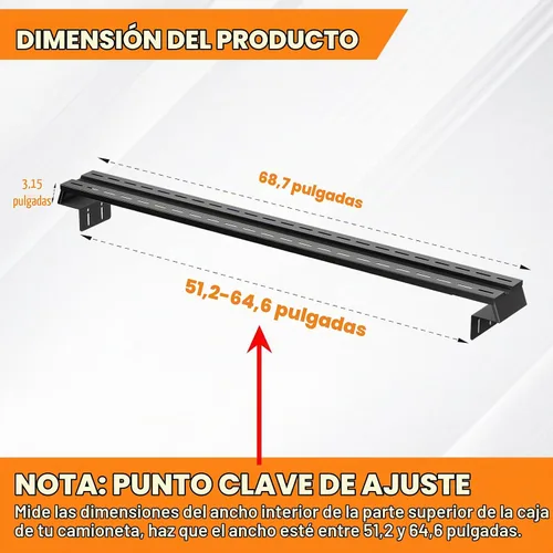 Vista 4 de Barra universal para cama de camión con 2 tableros de acero, SYHVU, diseño ajustable multifunción, barra transversal, apta para Dodge Ram