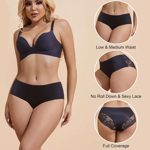 Vista 5 de Ropa interior de bikini hipster invisible y sedosa para mujer, ropa interior de seda congelada sin costuras con tacto sedoso