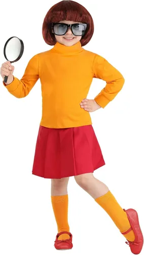 Vista 2 de Scooby Doo Velma Costume for Toddlers, Orange Turtleneck Sweater & Knee High Socks, Red Skirt & Glasses