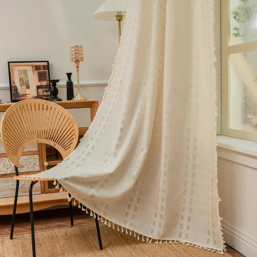Vista 15 de Deeprove Cortina Boho de 96 pulgadas de largo para sala de estar, dormitorio, guardería, lino café semi-transparente transpirable de 96 pulgadas